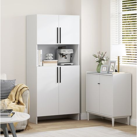 Armario de cocina 79x40x175 cm blanco de madera con estantes, armarios y espacio para microondas (1/4)