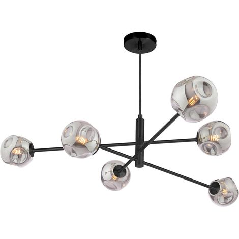 Dar Vignette Suspension Vignette à 6 lumières, noir mat, avec verre fumé organique fermé