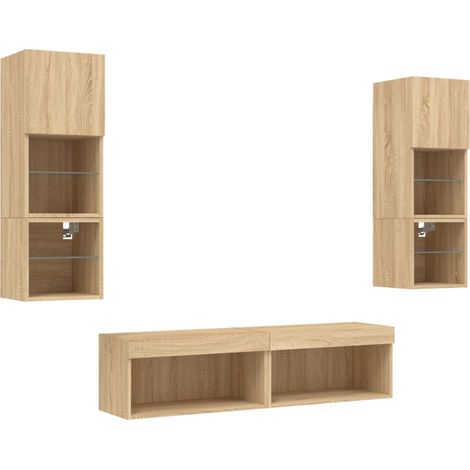 Mobile TV multimediale mensola TV credenza TV sala da pranzo soggiorno camera da letto con LED 6 pezzi legno ingegnerizzato rovere Sonoma marrone 020029455