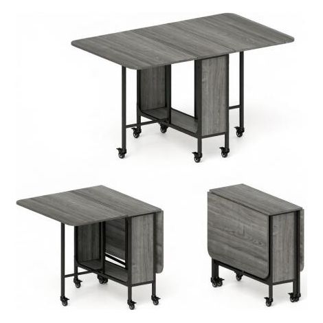 Table à manger mobile et moderne avec plateau extensible, roulettes pivotantes et espaces de rangement table de cuisine/salle à manger multifonction et pliable (table seule). (1/5)
