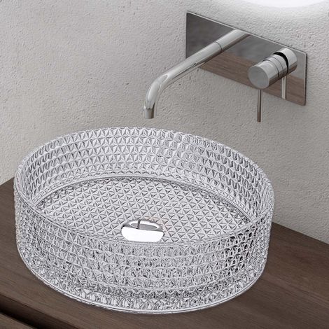 doporro lavabo sobre encimera lavabo de cristal 39x39x12cm en vidrio transparente lavabo Minerva07 (1/5)