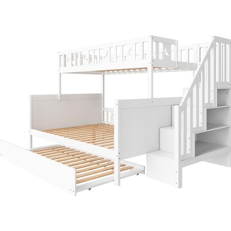 Letto a castello bambini 90 x 200 / 140 x 200 cm con scala, letto estraibile, rete bianca (1/5)