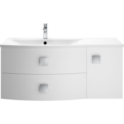 Gentleshaw Contemporary 1 Door 2 Drawer Left-Hand Wall Hung Vanity Unit with Curved Basin, Moon White, 1000mm