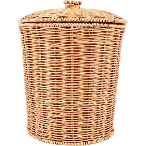 Poubelle en rotin tressé avec couvercle, corbeille à papier ronde en osier, panier de rangement pour la maison (1/5)