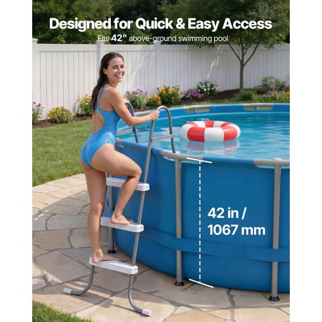 Échelle de Piscine Hors Sol 106,7 cm Échelle de Piscine Acier Carbone avec 3 Marches PP Antidérapantes pour Entrée et Sortie de Pis… (1/5)