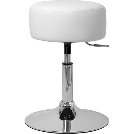 ML-Design Sitzhocker Ø 33 cm, Höhenverstellbarer 52-65 cm, Weiß, aus verchromter Stahl, drehbar, Ergonomischer Polsterhocker mit Kunstleder-Bezug, Antirutschgummi Schminkhocker