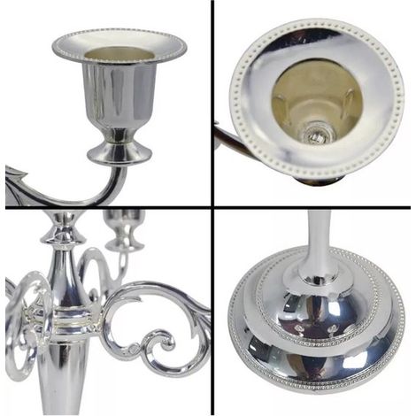 5-armiger Kerzenständer – Edelstahl, silberfarbenes Aluminium – 27 cm, zur Tischdekoration (1/4)