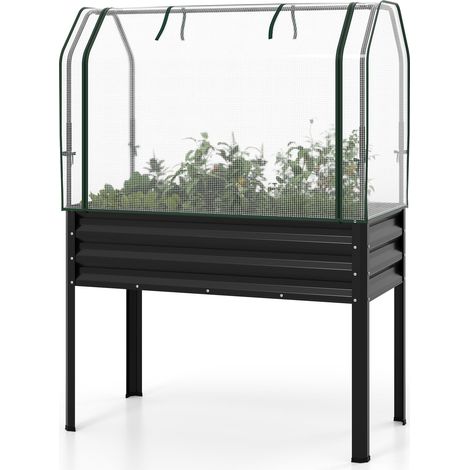 Jardinière 3 en 1 avec Couvercle en polyéthylène, 112 x 55 x 152 cm, jardinière surélevée avec Porte Enroulable, Plate-Bande de Jardin en métal galvanisé, jardinière d'herbes aromatiques (1/5)