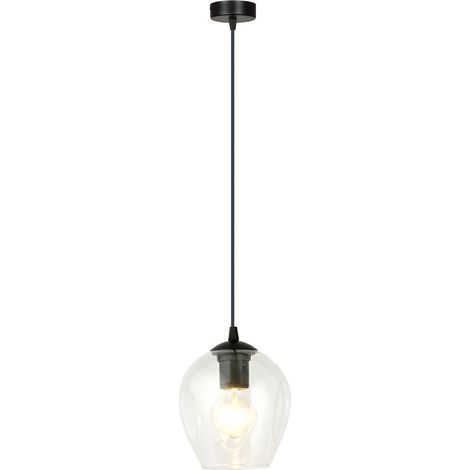 Sospensione 1 Luce Fuxi In Acciaio Nero E Vetro Trasparente (1/5)
