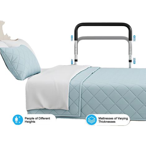 Barandilla de cama, acero de alto carbono, 90 cm x 51 cm, altura ajustable de 46 a 56 cm, apta para camas individuales, reposabrazos dobles de espuma. (1/5)