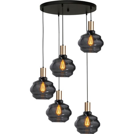 Suspension loft 5 lumières - dorée - Porto avec verres à fumée Ball - Ø 24cm - 2712-05-02-50-5-3 (1/3)