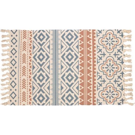 Teppich für drinnen und draußen, Boho-Baumwollteppich mit Fransen, kleiner handgewebter Teppich für Wohn- und Schlafzimmer, moderner Design-Teppich, 60 x 90 cm (1/5)