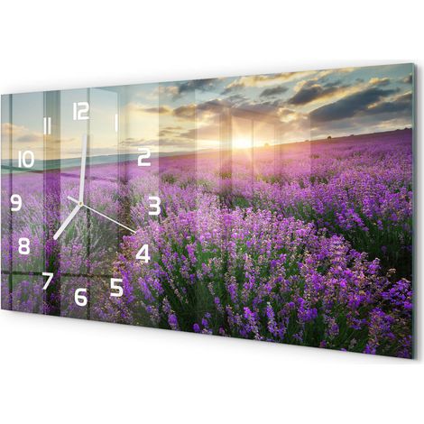 Grande Horloge Murale 60x30 cm Design Panoramique Verre Silencieux pour Salon Champ de lavande (1/5)
