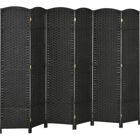 Paravent interieur - HOMCOM - en bois - 6 panneaux - 240 x 170 cm - pour salon, chambre à coucher - noir