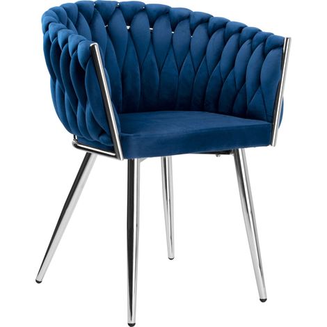 Silla de terciopelo trenzado COFTON cromo VELVET azul marino