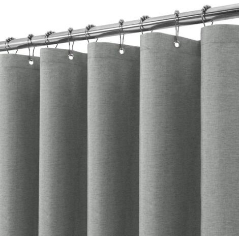 Rideau de Douche Lin avec Anneaux en Métal Imperméable Anti-Moisissures Polyester Tissu Rideau Salle de Bain Lourd pour Baignoire Cabine de Douche - 180x200CM (Gris) (1/5)
