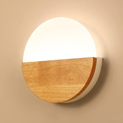 Applique Murale Interieur 6W LED Blanc Chaud - Lampe Murale Design Créatif Rond en Bois et acrylique - 1pcs (1/5)