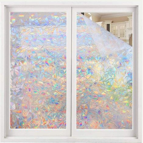 ZOLGINAH Film Electrostatique Vitre Effet Arc-en-Ciel, Film Fenetre Anti Regard Décoratif, Film pour Vitre 3D Anti UV, Film Occultant Fenetre Idéal pour Chambre, Bureau, Cuisine, Maison,45x200CM (1/5)