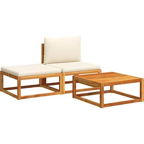 Ensemble de canapés de jardin 3 pcs  Mobilier de jardin avec coussins, bois d'acacia et corde, (1/5)