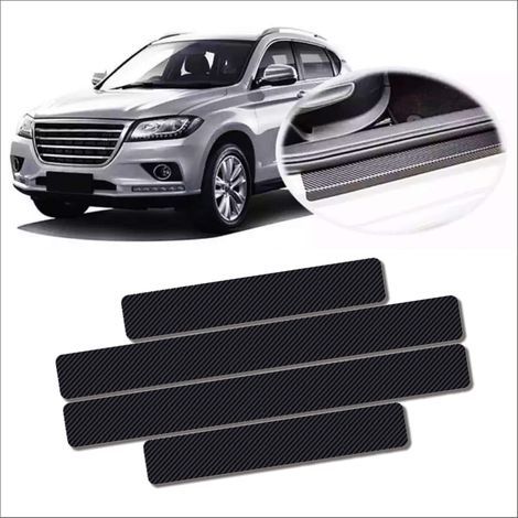Protections de seuil de porte de voiture, noires, 606,8cm + 406,8cm, 4 protections anti-rayures en fibre de carbone. (1/5)