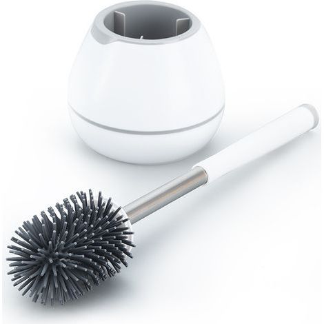 Set da 2 spazzole per WC, spazzola per water con supporto, spazzola in silicone per pulizia, kit di pulizia per bagno con pinzette – Bianco (1/5)