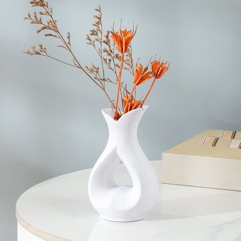 Vase - Plastique Aspect Céramique - 8,5 x 8 x 14 cm - Blanc ou Noir - Décoration Intérieure Table Bureau Étagère - 1 Pièce (1/5)