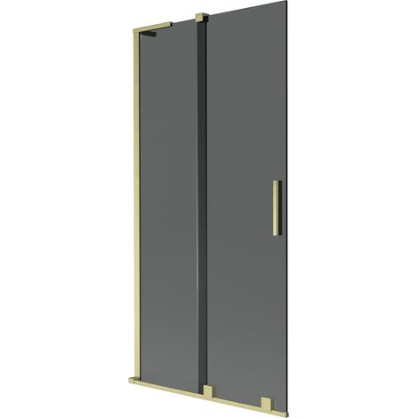 Mexen Velar L 2-flügelige verschiebbare Badewannenwand 90 x 150 cm, Graphit, gebürstetes Gold - 896-090-003-41-55 (1/5)