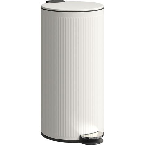 Poubelle à pédale 30 L métal blanc crème avec seau intérieur amovible, couvercle soft-close et ouverture à 90°, corbeille de cuisine salle de bain – CHICFURN (1/5)