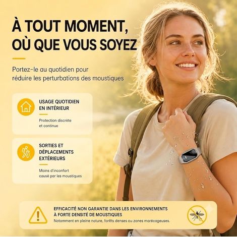 Bracelets Anti moustiques à ultrasons- chargement USB/étanche/réutilisable/portable- pour le camping , la randonnée-beige clair (1/3)