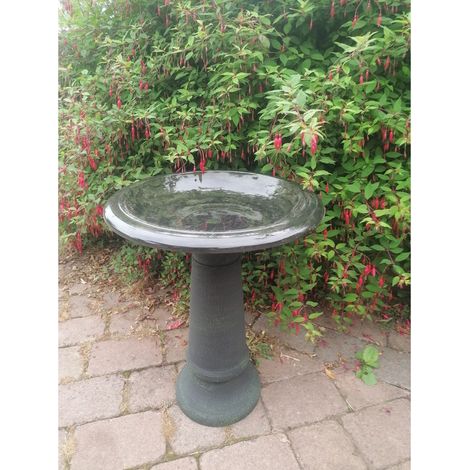 8032-Hunter Green Fiber Clay Bird Bath - 50cm Dia x 70cm H
