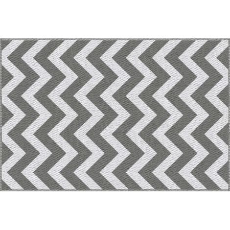 Alfombra de exterior impermeable de polipropileno 121 x 182 cm gris claro y blanco para balcón (1/5)