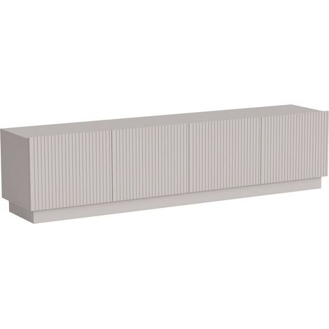 Meuble TV Macherio, buffet de salon avec quatre portes battantes, design minimaliste et moderne, 200x40 h48 cm, Beige (1/4)