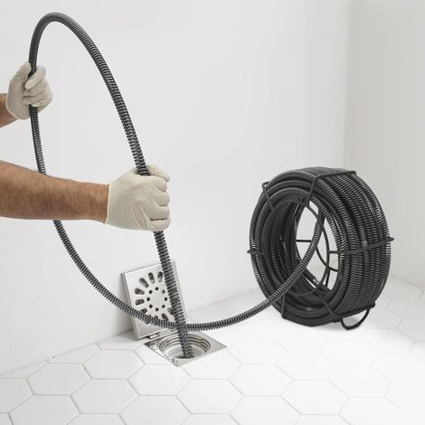 Rohrreinigungsspirale 20m, Ø 16 mm Abflussspirale mit Aufbewahrungsgestell, Rohrreinigungs-Spiralen für Rohrreinigungsgerät Rohrreiniger Rohrreinigungsmaschine Abflussreiniger (1/5)