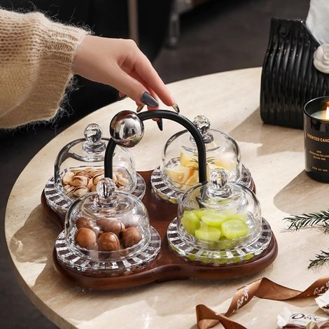Obstschale aus Massivholz im chinesischen Stil, Dessertschale aus Glas, Kaffeetischtablett, Vorspeisentablett, hochwertige Schale für Trockenfrüchte.