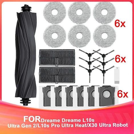 Accessoires pour aspirateur robot Dreame L10s Ultra Gen 2/L10s Pro Ultra Heat/X30 Ultra : brosse principale, sac à poussière, lingette (1/5)