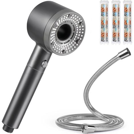 Soffione doccia ad alta pressione, soffione doccia a risparmio idrico con tubo flessibile da 1,5 m, soffione doccia anticalcare con filtro, soffione doccia con 5 modalità di getto