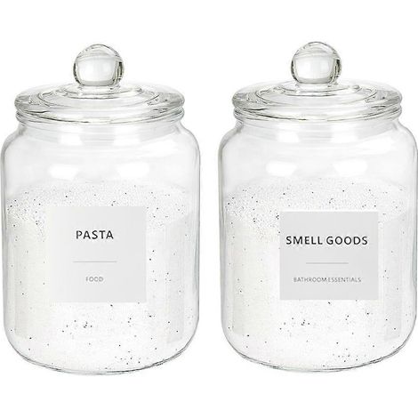 Lot de 2 bocaux en verre d'un demi-gallon (1,9 litre) avec couvercles hermétiques, pour lessive, biscuits, farine (67 oz, soit environ 1,9 litre), 24 étiquettes incluses (1/5)