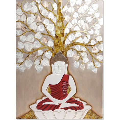 Tableau Bouddha élégance résine dorée pour décoration - Beige nacré avec reflets dorés (1/5)