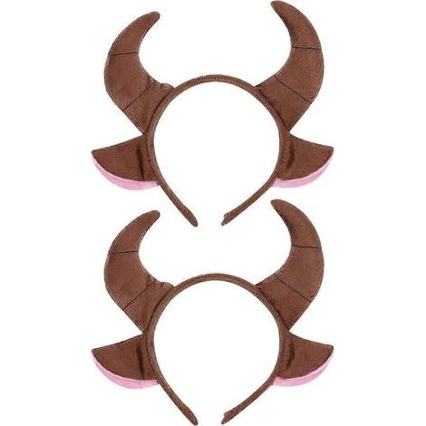 Lot de 2 serre-têtes oreilles et cornes de taureau pour Halloween et Noël-20x19cm-Coffee (1/3)