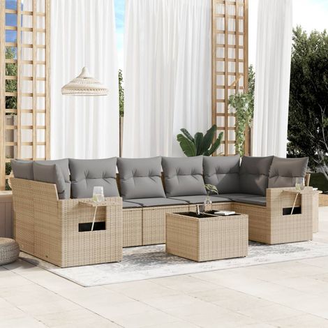 8-tlg. Garten-Sofagarnitur mit Kissen Beige Poly Rattan vidaXL (1/3)