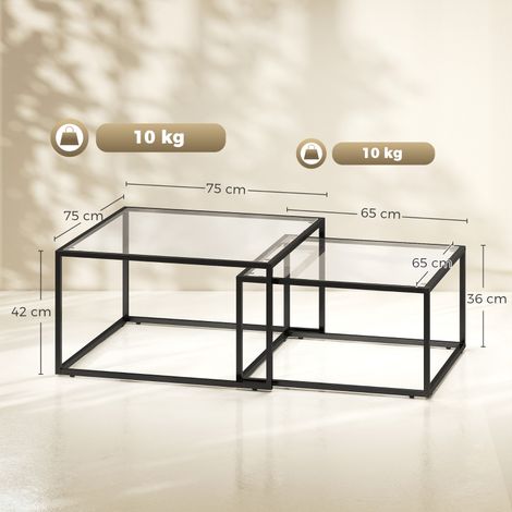 Tables gigognes rondes en verre trempé, set de 2, piètement métallique noir, idéales pour séjour ou salon, design moderne et élégant (1/5)
