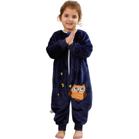 Saco de dormir pijama de invierno para niños de 0 a 6 años, franela, perneras sueltas, manga larga, estampado de dibujos animados, unisex, 80 cm