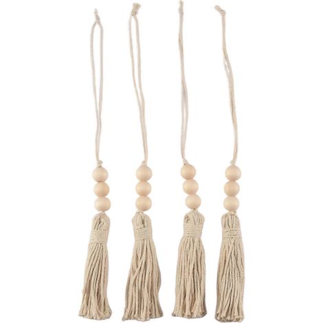 Guirlandes de perles en bois, pompons de perles style ferme, chapelet rustique pour décoration de poignée de porte (4 pièces)