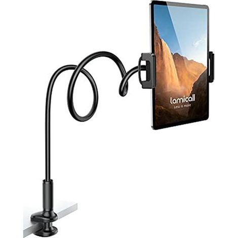 Support de tablette à col de cygne pour lit - Pince de bras de tablette flexible pour lit compatible - Noir. (1/5)
