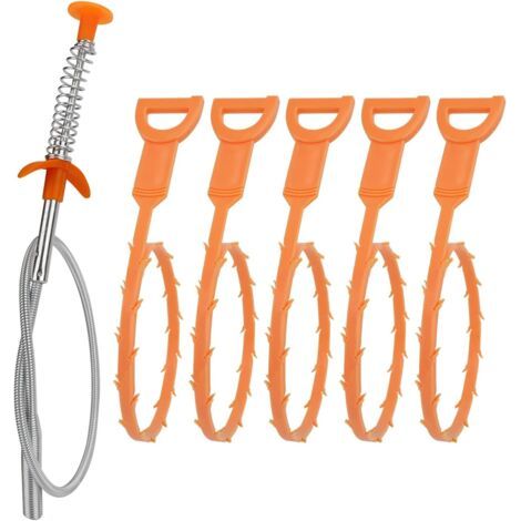 Lot de 6 outils de débouchage de canalisation à ressort - Outil de débouchage pour évier de cuisine, douche, égout (1/5)