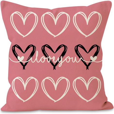 Housse De Coussin Imprimée Cœur - Tissu Polyester - 45 x 45 cm - Décoration Intérieure - 1 Pièce (1/5)