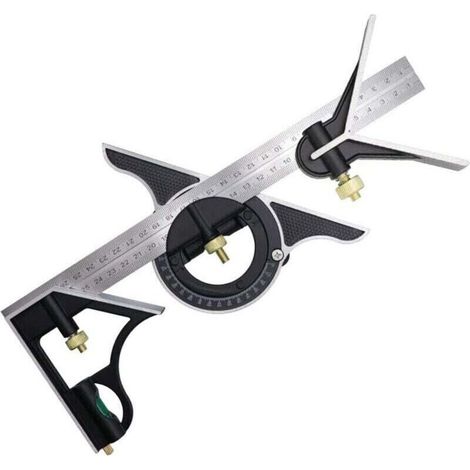 Équerre à Combinaison 300mm, Équerres de charpentier, Règle d'angle en Acier Inoxydable, Équerre Combinée avec Niveau à Bulle et Tire-Lignes Pratique, Idéal pour les travaux de menuise (1/4)