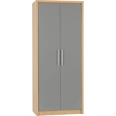 Seconique Seville Grey Gloss & Oak 2 Door Wardrobe (1/4)