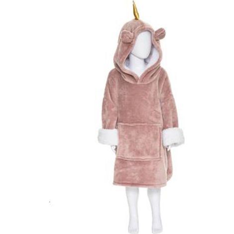 Plaid Sweat Capuche Enfant Licorne 60x95cm Rose (1/3)