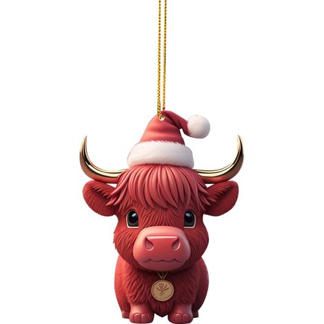 Pendentif Vache - Décoration Arbre De Noël En Acrylique - Ornements Suspendus Pour Maison Voiture Sac - 8 cm - Rouge - Lot De 1